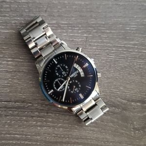 NIBOSI Silver And Black Quartz Watch